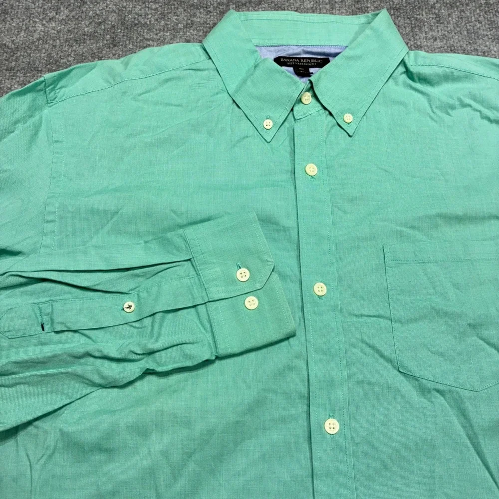 Banana Republic Dress Shirt Mens‎ Tall XL Green Slim Fit Soft Wash Button Down